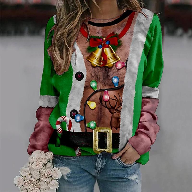 Felpa Brutta di Natale Divertente Abbigliamento Donna Felpe Girocollo per Coppie di Natale Costume con Fantasia Muscoli Finti Pullover Unisex