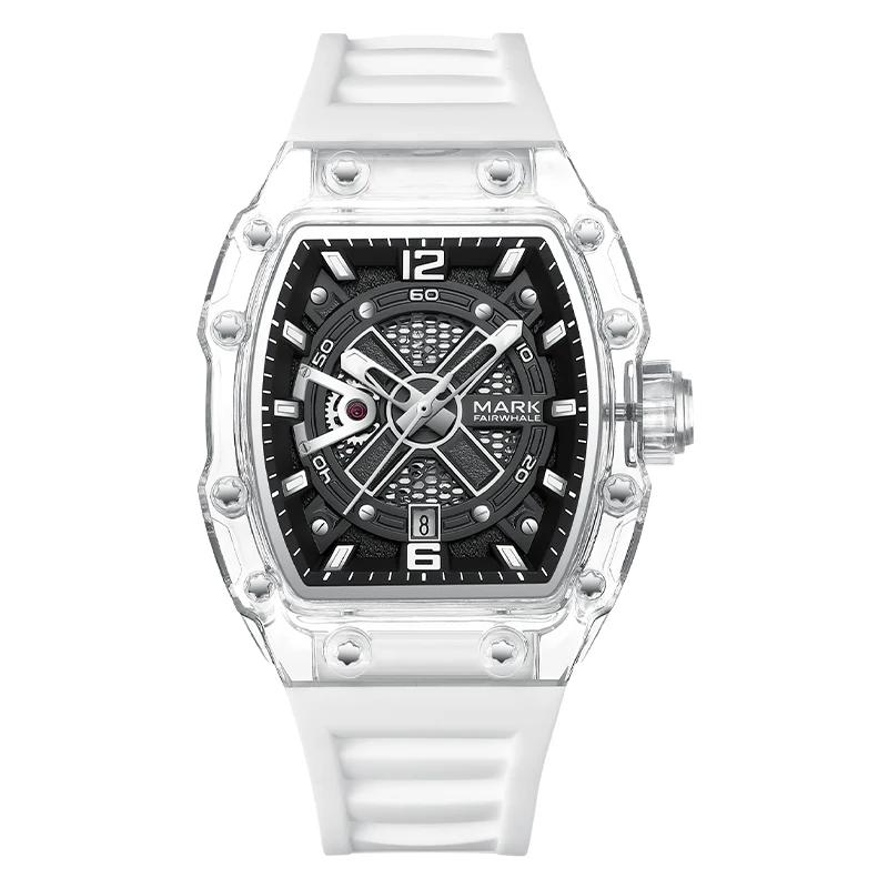 Mark Fairwhale Herren S Automatische Mechanische Skelettuhr Transparentes Design Acrylgehäuse 43mm Gummiarmband Wasserdicht Leuchtend