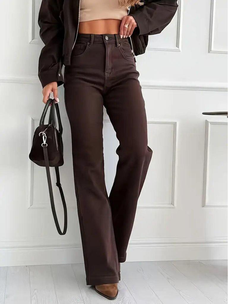Jeans Donna Skinny Trendy Marrone Scuro – Alta Elasticità, Stile Europeo/Americano, Pantaloni in Denim Casual Micro-Svasati per il 2026.
