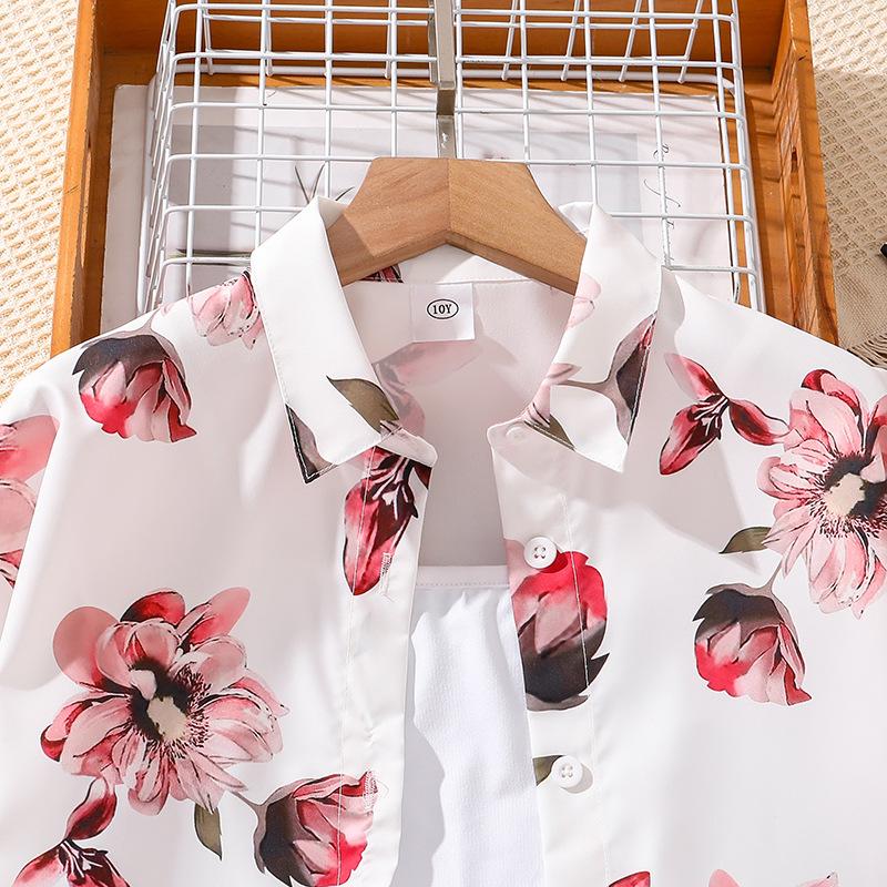 Girls' Leisure Suit 2025 Spring/Summer Children's Fashion Print Sunscreen Long Sleeve Top and Shorts Suit