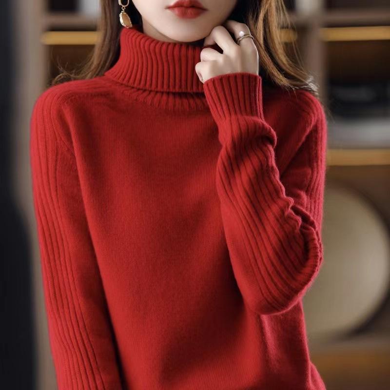 GMXIA Autumn and Winter Turtleneck Loose Soft Waxy Skin Friendly Temperament Warm Sweater Women's Pullover Bottom Knitwear Sweaters