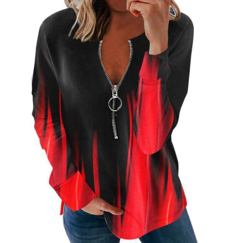 Felpe con cappuccio e felpe Autunno Inverno da donna con cerniera a V personalizzata stampata Felpa con cappuccio da donna a maniche lunghe