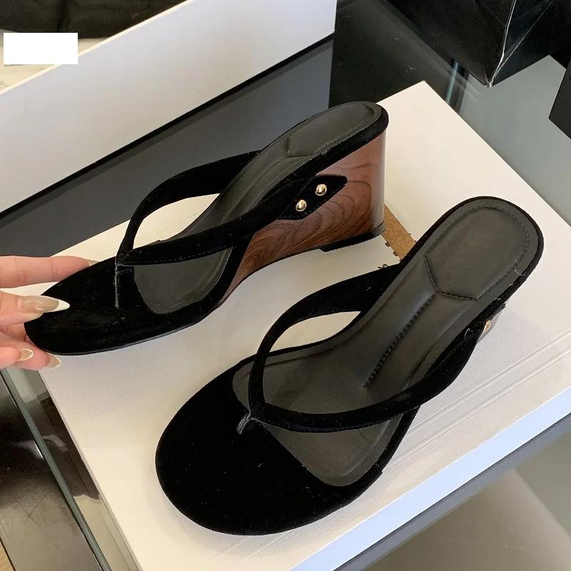 

Fashion Eilyken 2025 New Summer Fashion Round Clip Toe Timber Wedge Slippers Woman Timber Heels Flip Flops Slide Shoes Zapatos De Mujer 35 чёрный