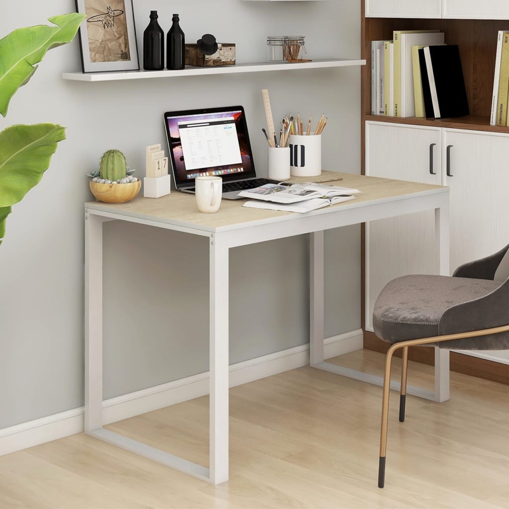 Computer Desk White and Oak Effect 110 x 60 x 73 cm Engineered Wood