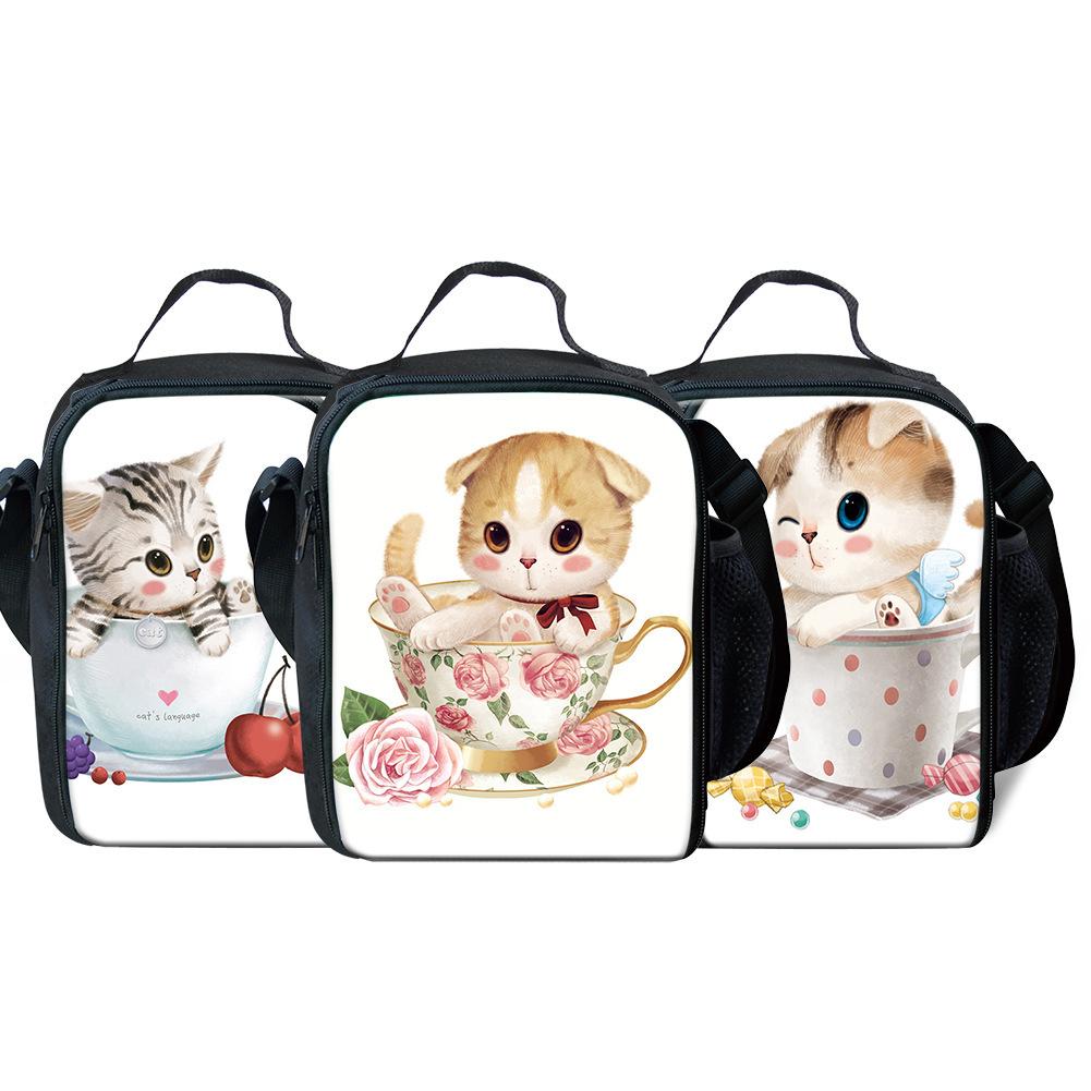 Classic Crossbody Denim pocket Cute Cat Dog Lunchbox Thermal insulation Food Lunch Bag 3D Printed Insulated Handbags Ice Bags
