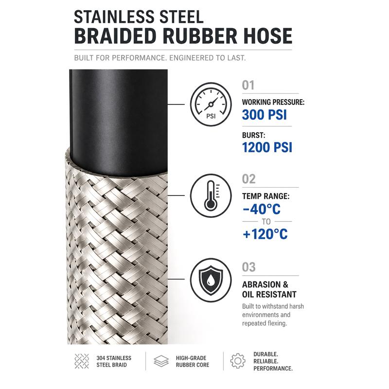 AN4 AN6 AN8 AN10 AN12 Universal Stainless Steel Braided Rubber Fuel Hose Oil Gas Cooler Line Pipe Tube For Car Universal 1M-4M
