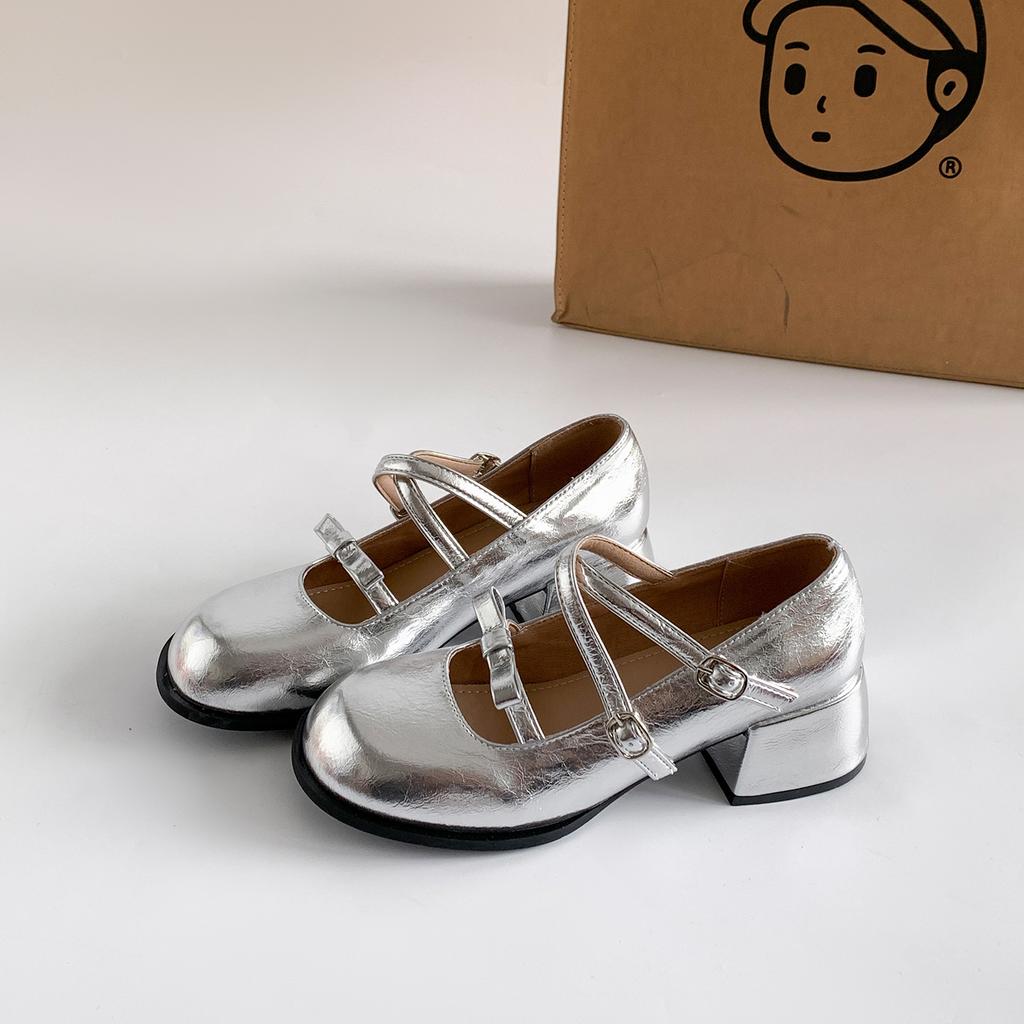 Red French round head light mouth thick high heel single shoes women's summer 2025 new skirt versatile height-increasing Mary Jane shoes