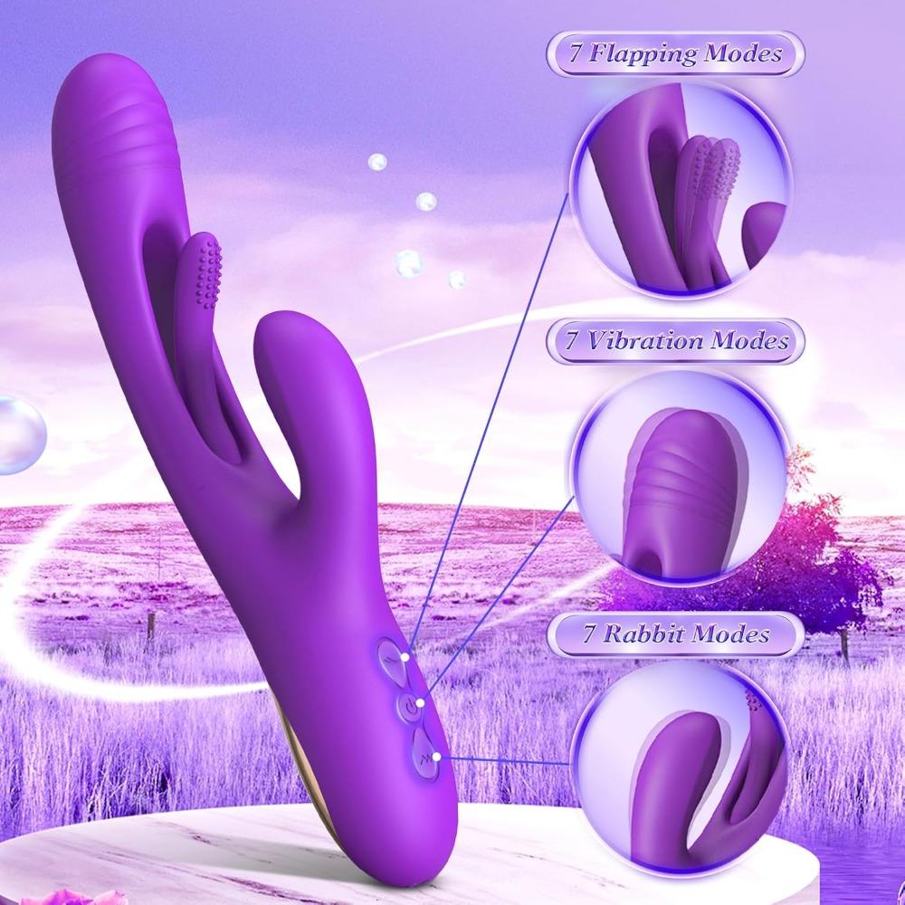3-in-1 Rabbit Vibrator for Women - G-Spot & Clitoral Stimulation, 14 Vibration Modes + 7 Tongue Licking Flaps