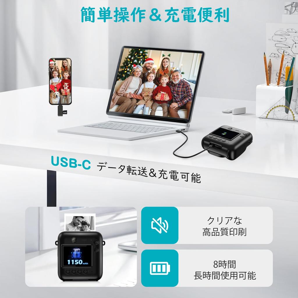 Print Toy Camera with Thermal 1080P 32GB Memory USB Dual Printing Ages Girls and New Japanese Instruction Black Kids' Camera, Paper, 48MP, Video,