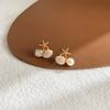 Cute Small Starfish Shell Stud Earrings for Women Asymmetric Rhinestones Imiation Zircon Charms Earrings Trendy Sweet Zircon