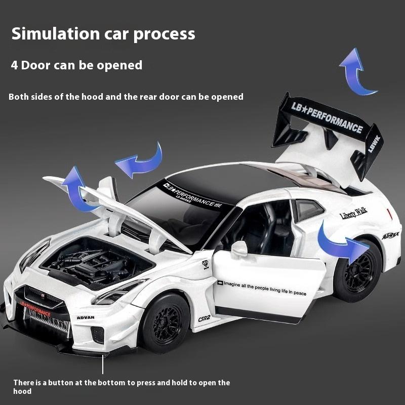 1/32 Scale Skyline Nissan GTR-CSR2 Alloy Sports Car Diecast Metal Model Sound & Light Toy Collect Display Ornament Gift for Boys