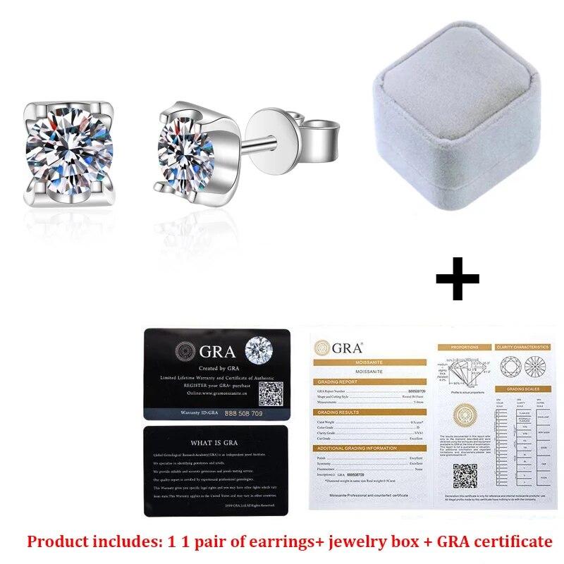 Real Moissanite Diamond Stud Earrings D Color 0.5ct 925 Sterling Silver Earrings Fine Jewelry Wedding Gifts for Women