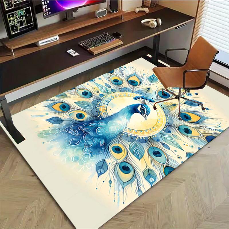 1PC Peacock Feathers Extra Large Non Slip Floor carpet, Office, family, Studio   Large Area Rug Indoor Rugs, Bold Statement Piece