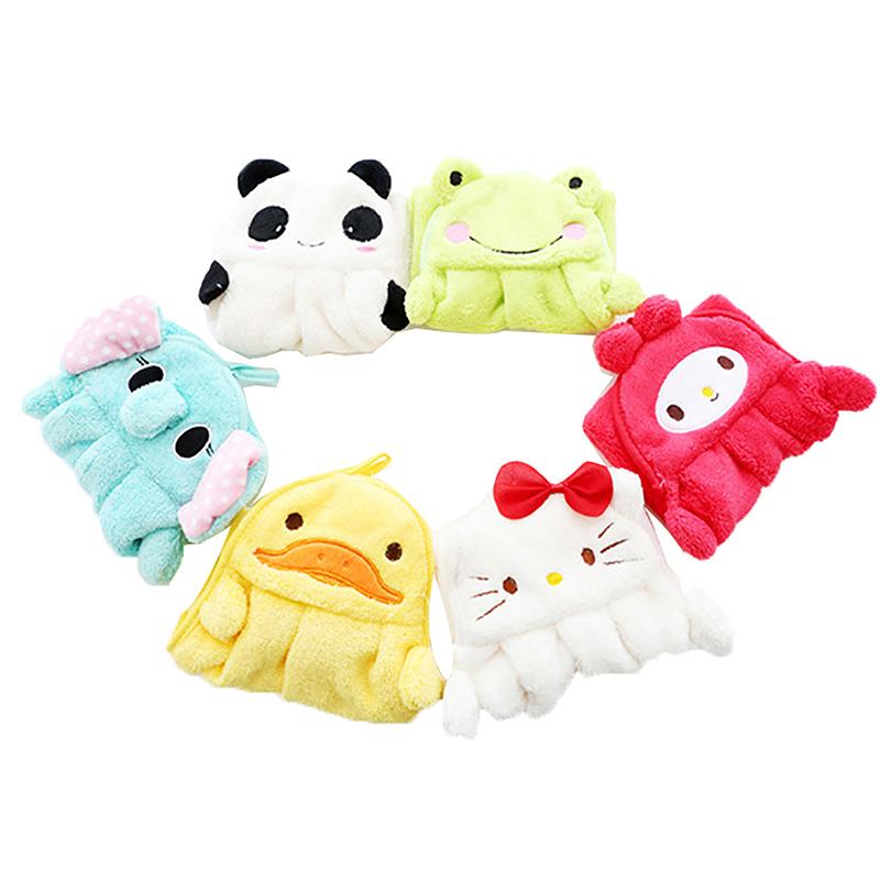 Cute Cartoon Animal Embroidered Hanging Hand Towel Cute Coral Velvet Hand Washing Towels Kids Toddler Soft Hand Dry Towels