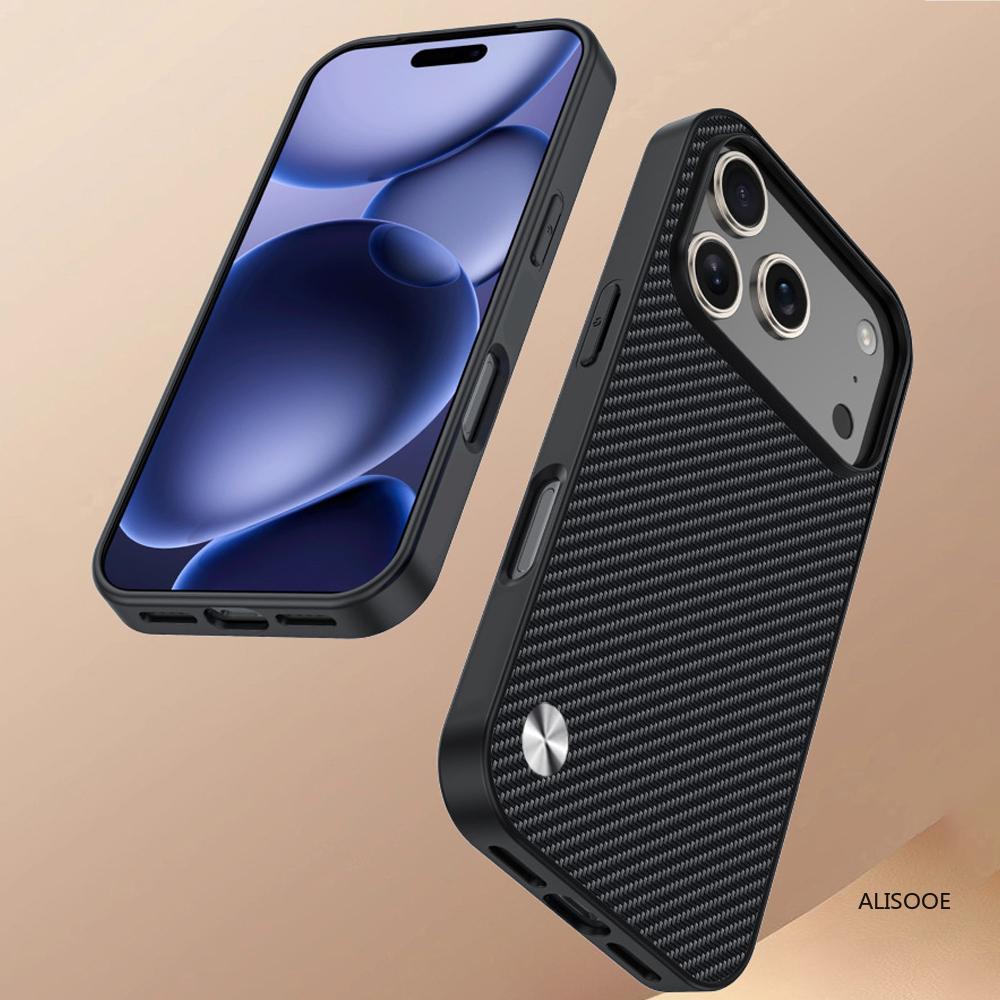 Leather Funda for iPhone 17 Pro Max 15 16 17Pro Case Luxury Fiber Texture PU-Leather Protection Capa for iPhone 17 Cover