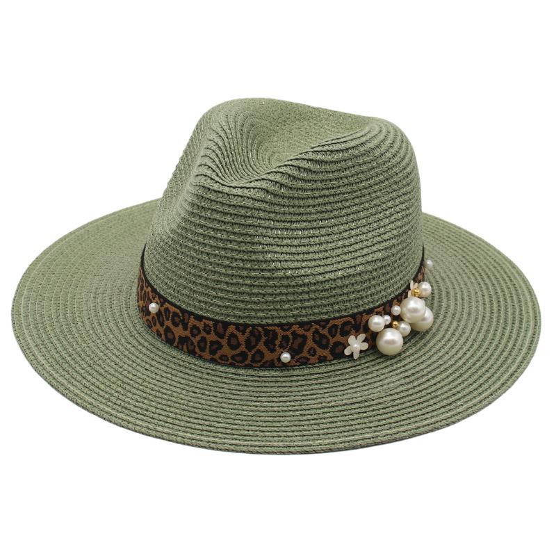 Spring And Summer 2022 New Panama Straw Hat Leopard Print Pearl Top Hat Men And Women Elegant Foldable Jazz Hat