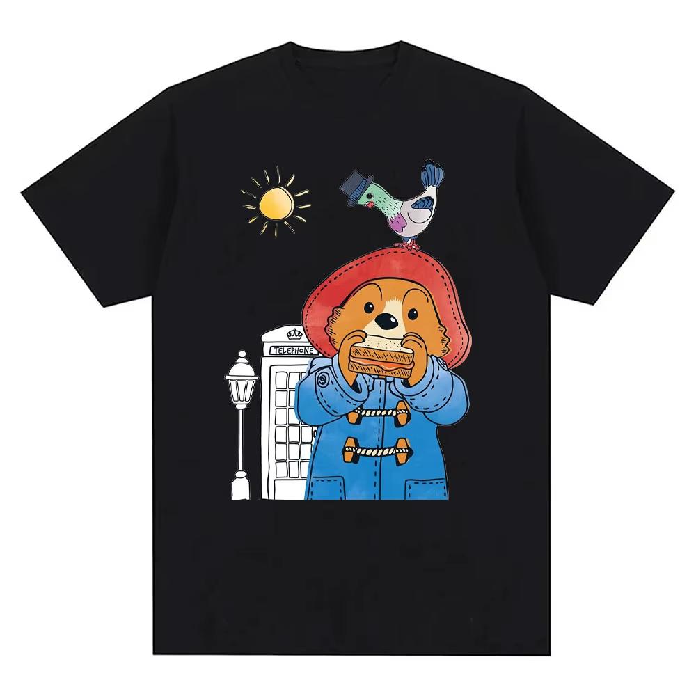 

2025 Funny Paddington Bear in Londo TShirt Cartoon Print Y2k Tops Breathable Short Sleeve Unisex Shirt Clothes for Women S