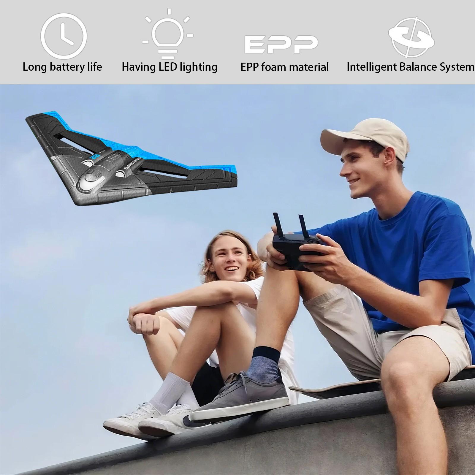 

Планер із піни, стійкий до падінь, іграшка для дітей, хлопчиків, безпілотник з дистанційним керуванням, літак, планер, літаючий літак на відкритому повітрі, для дорослих зі світлодіодною стабілізацією One Size синій