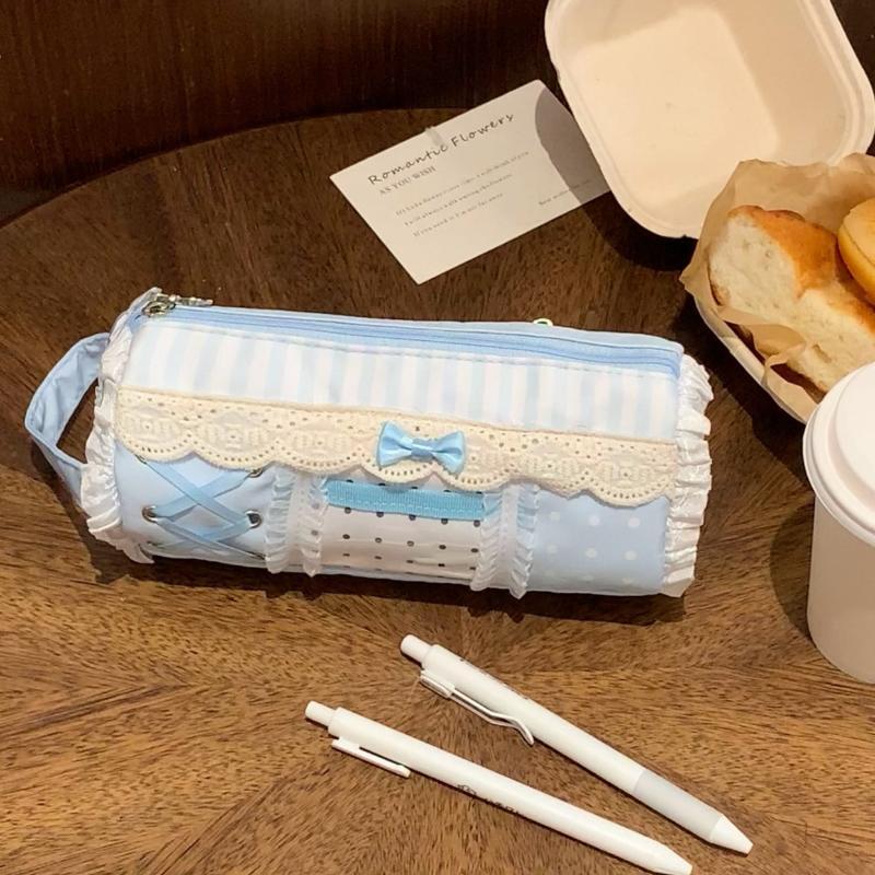 Cute Lace Pencil Case Water Resistant Large Capacity Pen Pouch for Students School Office Desktop Stationery Storage