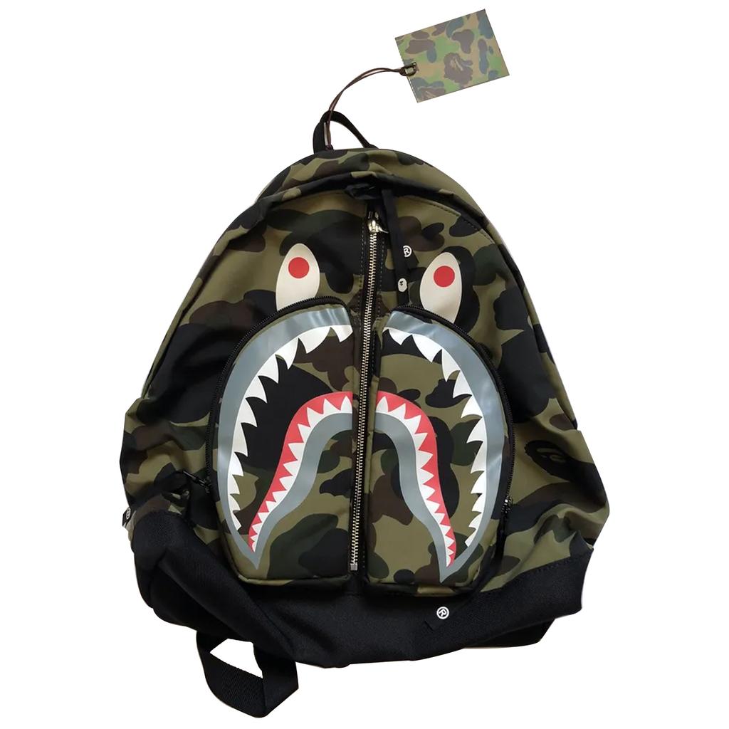 A Bathing Ape Bape Camouflage Shark Print Zipper Color Block Multi-Pocket Nylon Backpack Unisex Backpack Camouflage-Yellow 182038D