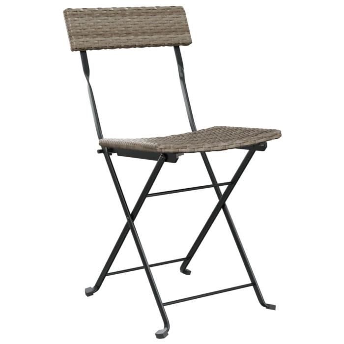 319988 vidaXL Folding Bistro Chairs 2 Pcs Grey Woven Resin and Steel