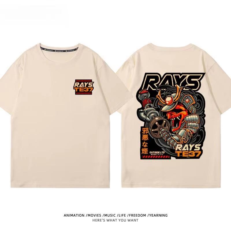 Japanese Car Modified Rim TE37 Wheel Hub Modified Car JDM Short-sleeved T-shirt Men's and Women's Cotton Half-sleeved Top