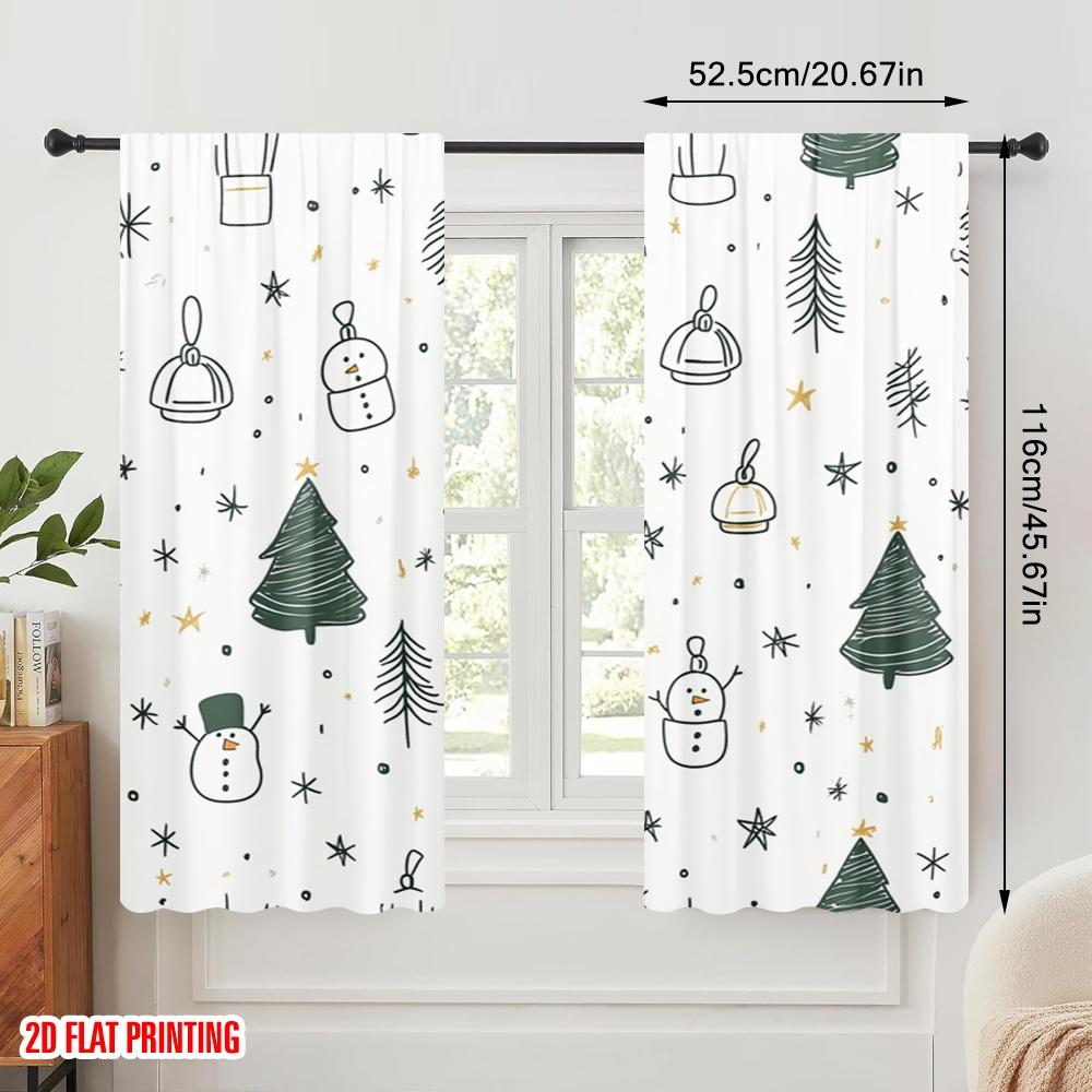 2pcs  2D plane printing Print Curtains Cute Christmas Snowman Tree Gift (3) Polyester Easy Install (without rod) Room Decor