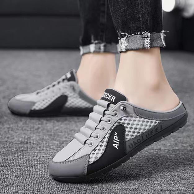 Men's mesh semi-drag summer new men's shoes soft-soled sports casual shoes men's one-pedal lazy Doudou slippers