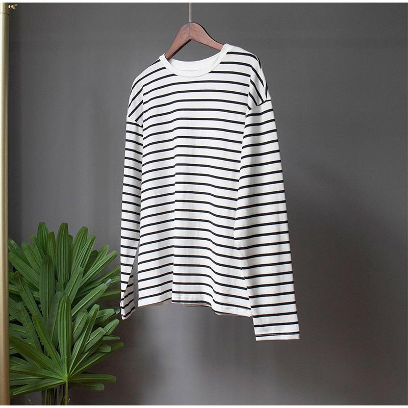 2025 Spring Autumn Long Sleeve Striped T-Shirts Women Basic Casual Tops Female Cozy Loose Cotton Tees T-Shirt New