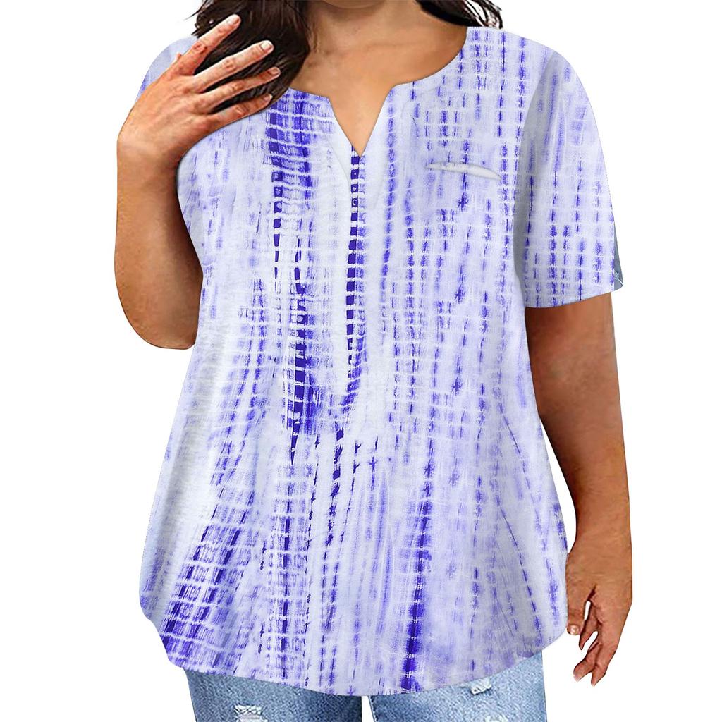 Fashion Plus Size Women's Casual Short Sleeve Round Neck Print T-shirt With Pockets