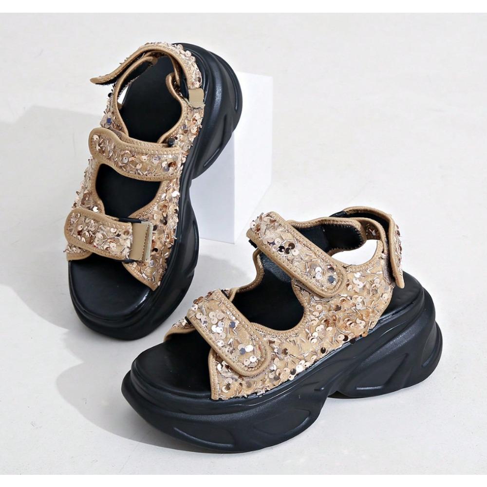 

Серебристые массивные спортивные сандалии на платформе для женщин летние сандалии на танкетке с застежкой-липучкой женские повседневные сандалии на толстой подошве 41