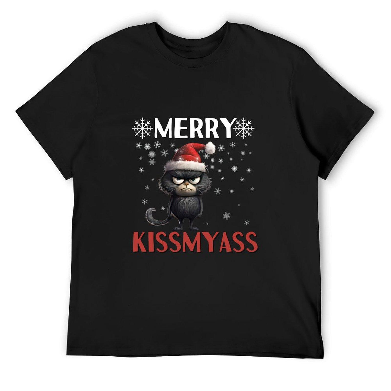 

Merry Kissmyass funny cat T-Shirt man clothes blue archive mens big and tall t shirts 4XL