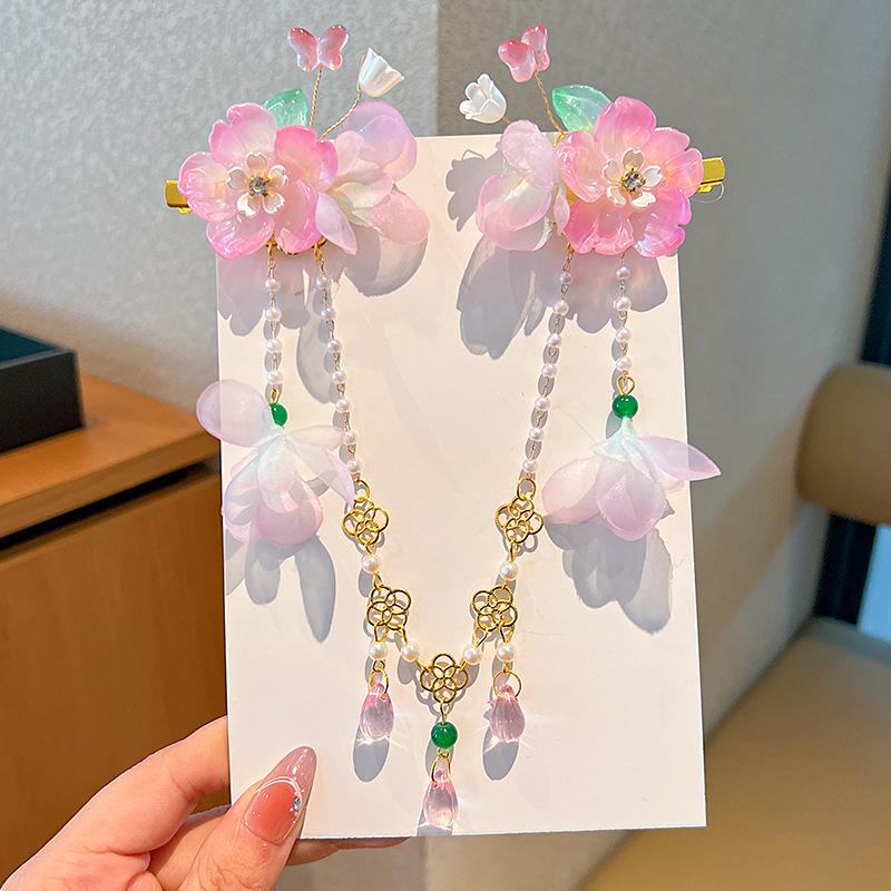 Acessórios de Cabelo Hanfu de Estilo Antigo: Adorno de Cabeça Infantil com Corrente de Testa, Franja e Design de Fada Princesa