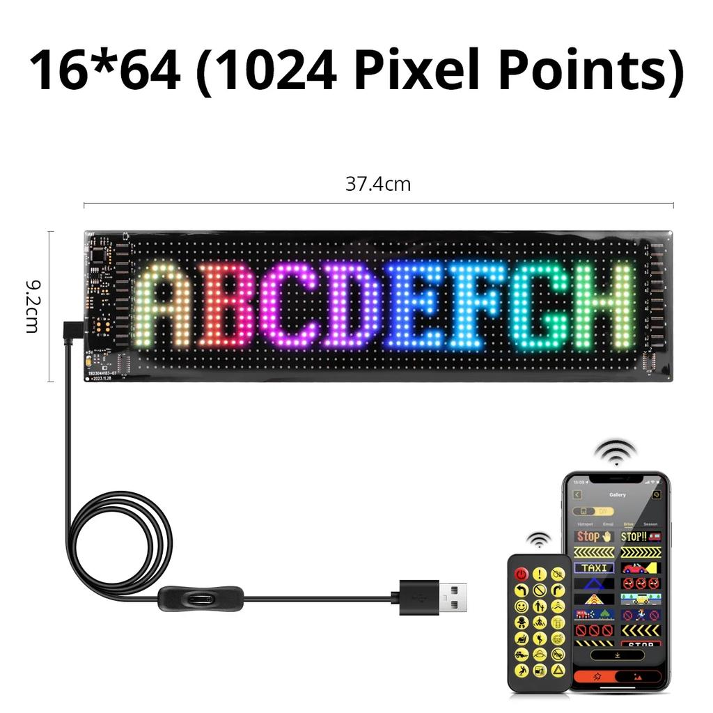 Scrolling Advertising LED Sign Panel Bluetooth App Control Logo Light Customize Text Pattern Animation Programmable Car Display