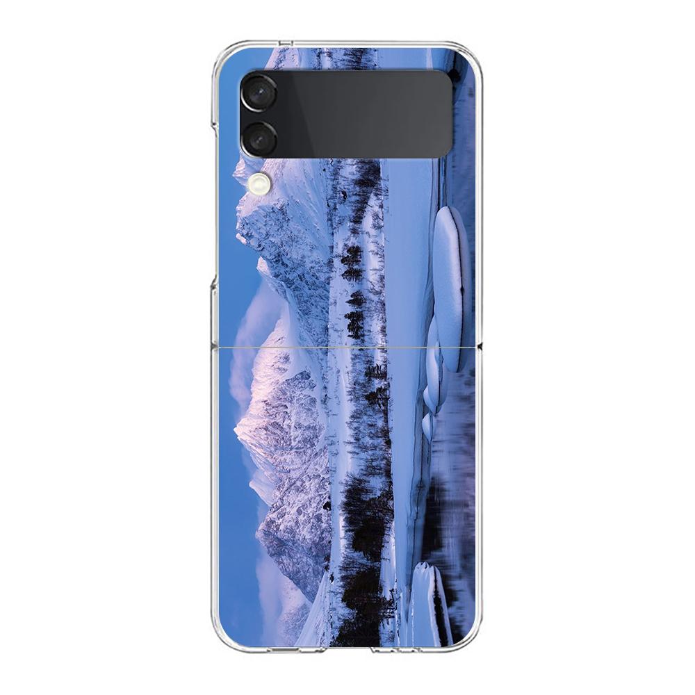 Winter Nature Snow Travel Art Phone Case For Samsung Galaxy Z Flip 3 4 5 Hard Folding PC Shell For Samsung Z Flip3 Clear Cover