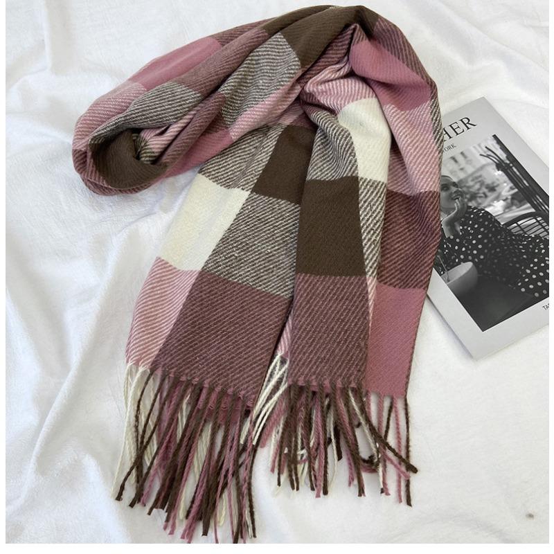 Geometric Plaid Scarf - Windproof Warm Winter Scarf with Fringe Edges, Unisex Elegant Casual Scarf for Women Fall Winter Fashion Accessory