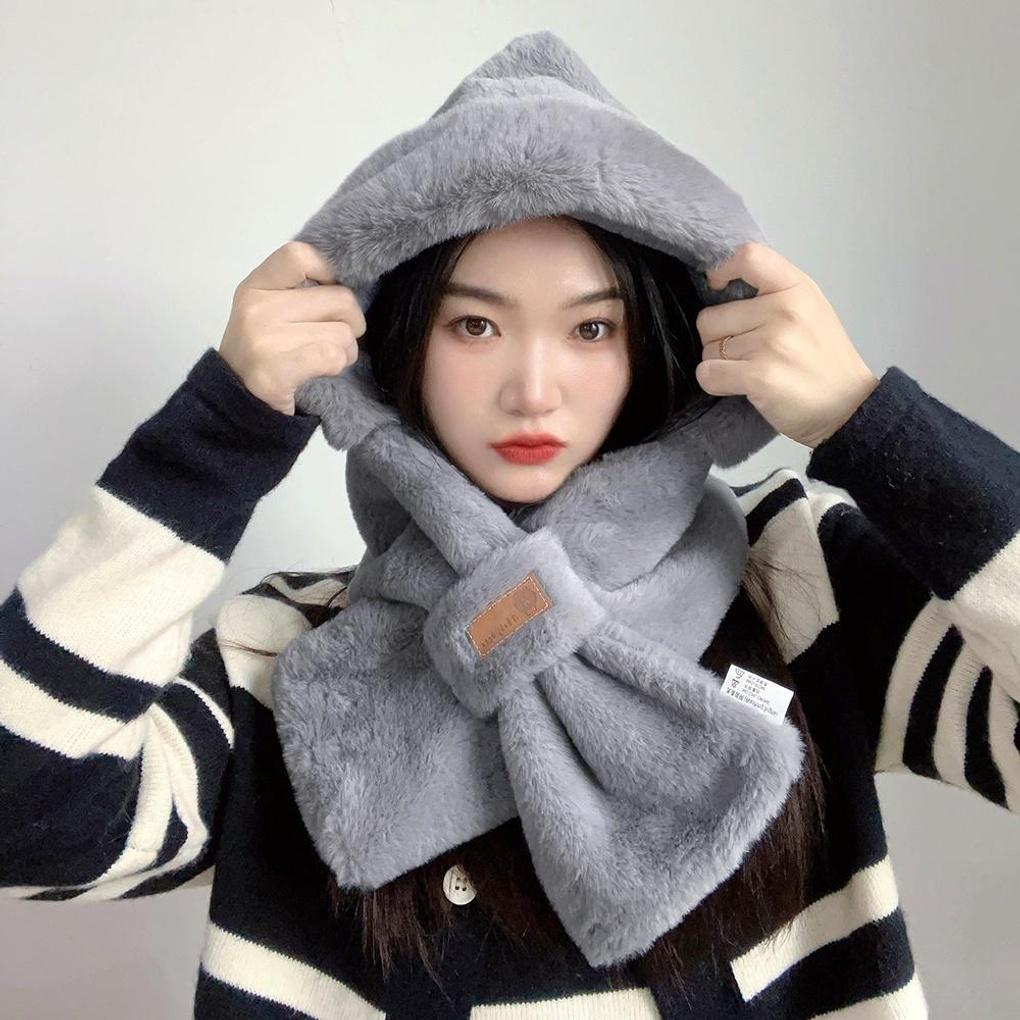 Soft Fur Hood Muffler (Gray)