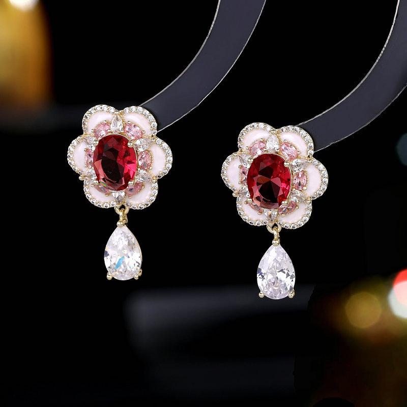 Jewelry New Fashion Flower Earrings Temperament Fashion Women's Design Light Luxury Earrings Water Drop Earrings Gift