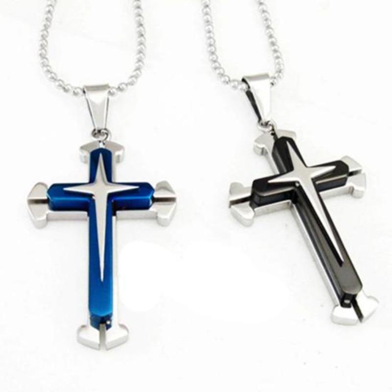 Herren Kreuz Anhänger Edelstahl Kette Halskette Schmuck Charm Geschenk