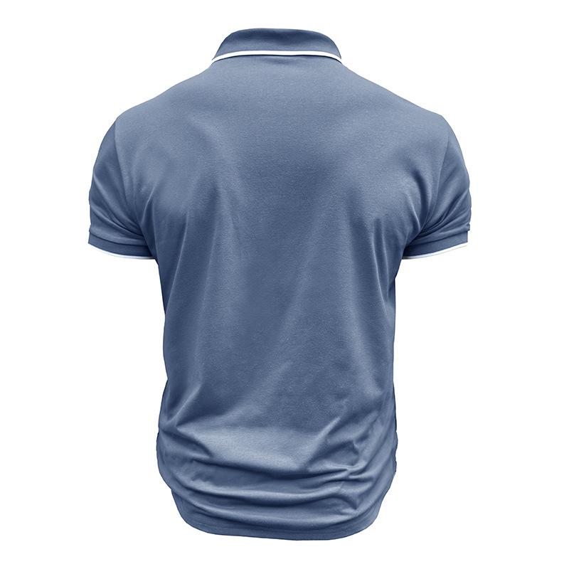 Men Casual Solid Color Contrast Trim Polo Shirt Short Sleeve Breathable Tops
