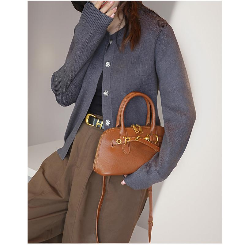Luxury Brand Genuine Leather Women Handbags Fashion Gold Buckle Shoulder Bags Women Retro Cowhide Boston Bags Lady