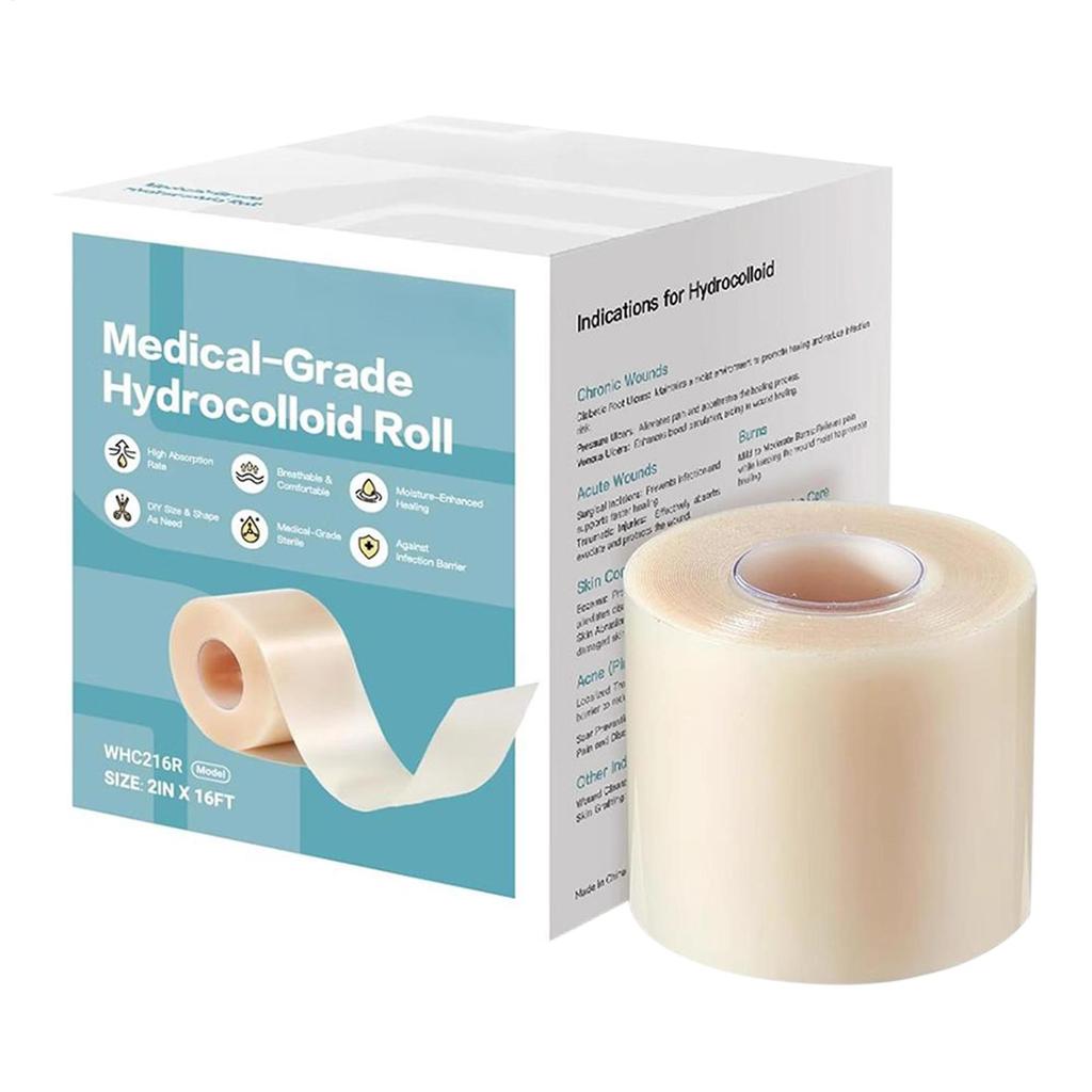 16.4ft Hydrocolloid Roll for Wound Care Hydrocolloid Bandages with Self-A Waterproof Cuttable Pad for Daily Wear Face Body Burns