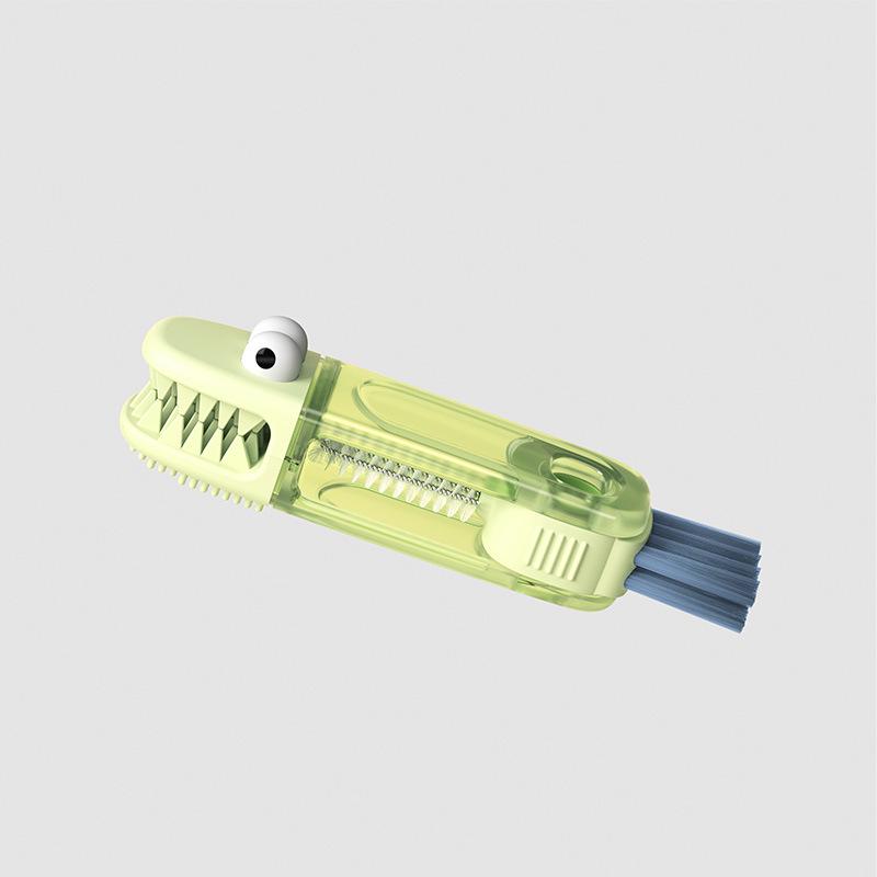 Compact Multi-Functional Cleaning Brush Set: Crocodile Cup Lid, Groove, Baby Bottle, Nipple, and U-Shaped Mouth Brushes with Rotatable Feature.
