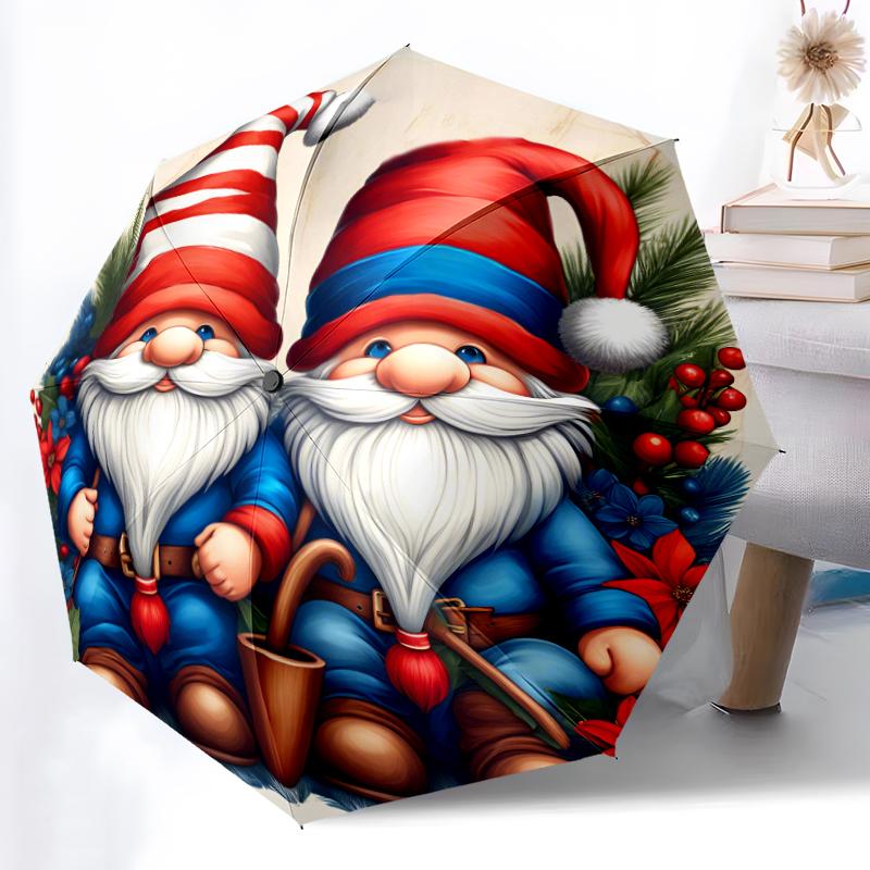 

1pc Sturdy 8-Bone Auto Umbrella, Christmas Dwarfs Umbrella, Digital Printed, Foldable Umbrella for On-the-Go Outdoor Use