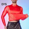 Men Sexy Mesh T-Shirt Oil Glossy Shiny Top Patchwork Tight-Fit Top Breathable Long Sleeve Shirt Elastic Skinny Jacket for Daily Party Club