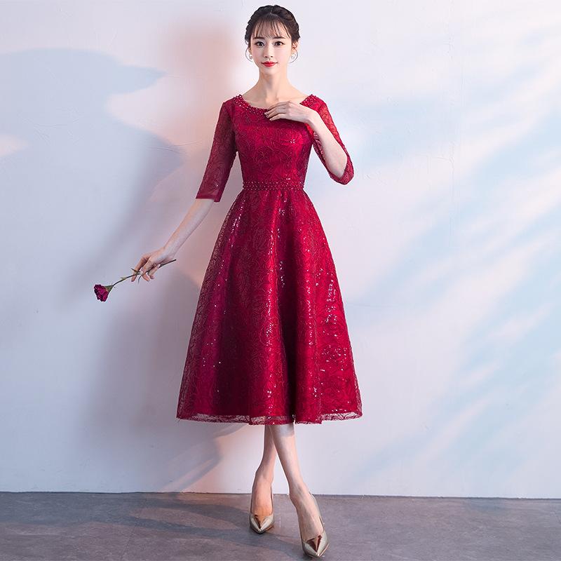 

Вечернее платье новое весеннее средней и большой длины ведущий облегающее платье платье подружки невесты платье для свадебного тоста XS