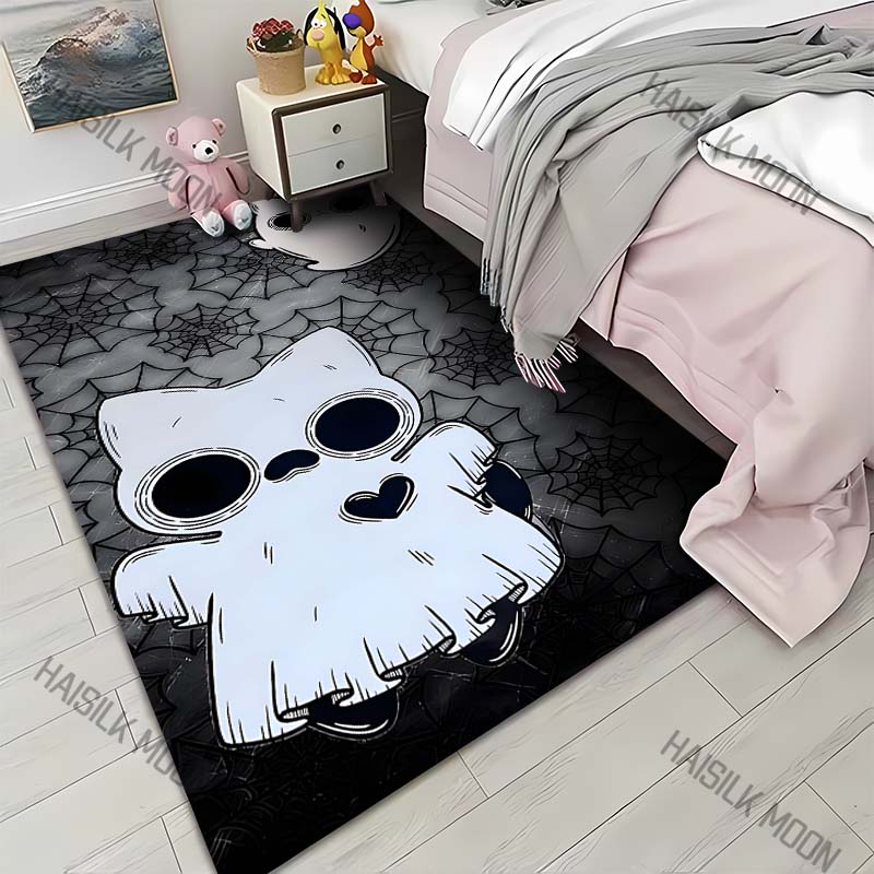 Dark Series Ghost Cat Pattern Carpet for Living Room Bedroom Bedside Floor Mat Cloakroom Sofa Area Rugs Halloween Decor