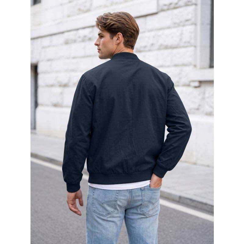 Men S Solid Color Baseball Jacket Zipper Side Pocket Outdoor Sport Coat