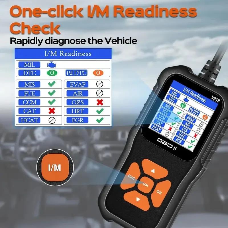 V318 Auto Diagnostic Tool – OBD2 Scanner with Battery Test, Fault Code Reader, Multi-Language Support