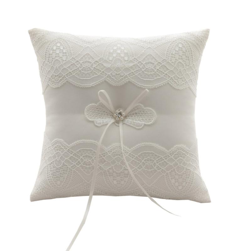 

White Laces Wedding Rings Pillow Alliance Bridals Rings Bearers Pillow Cushions Wedding Marriage Ceremony Decoration Supplies 1